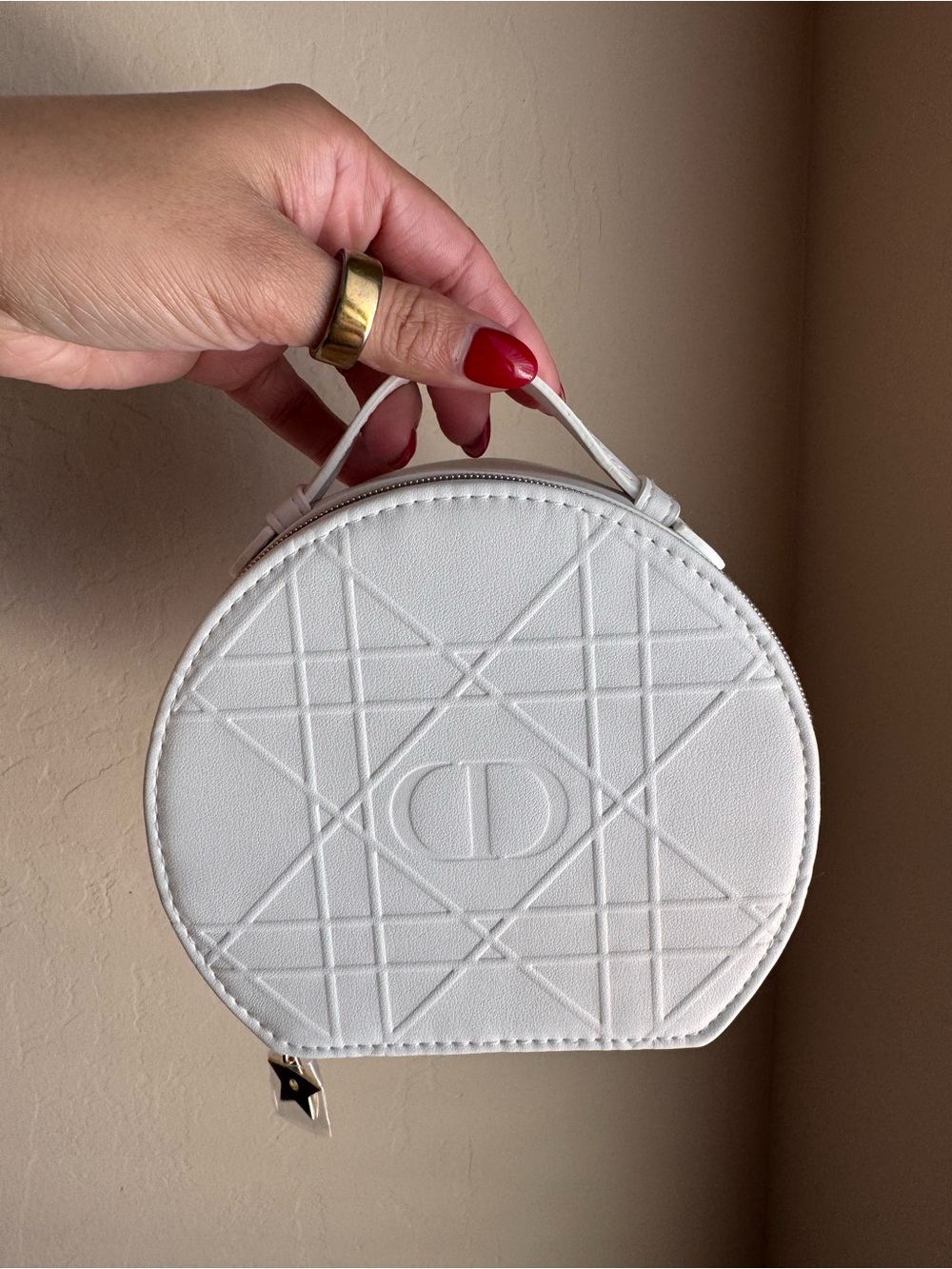 Dior White top-Handle Cosmetic Bag